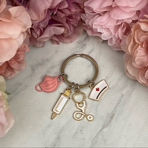 Nurses Keychain with Stethoscope, Nurses Cap & Pink Face Mask - Picture 4 of 16